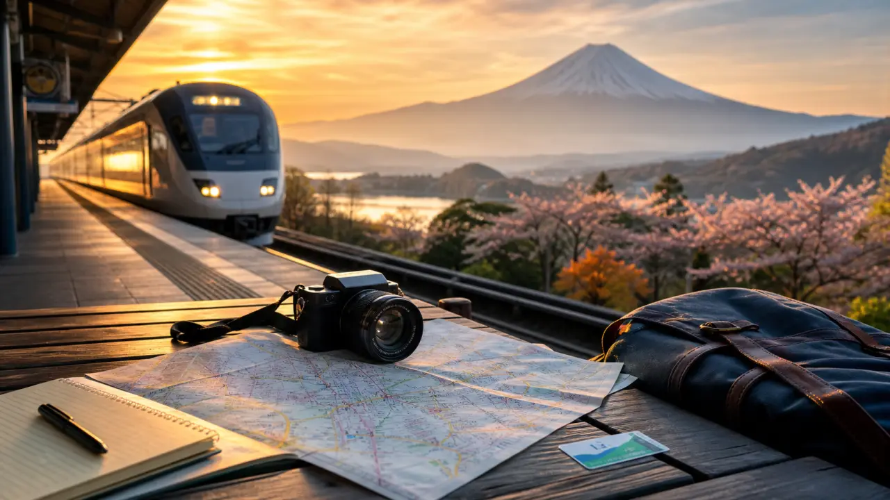 Paysage cinématographique du Japon vu depuis un train