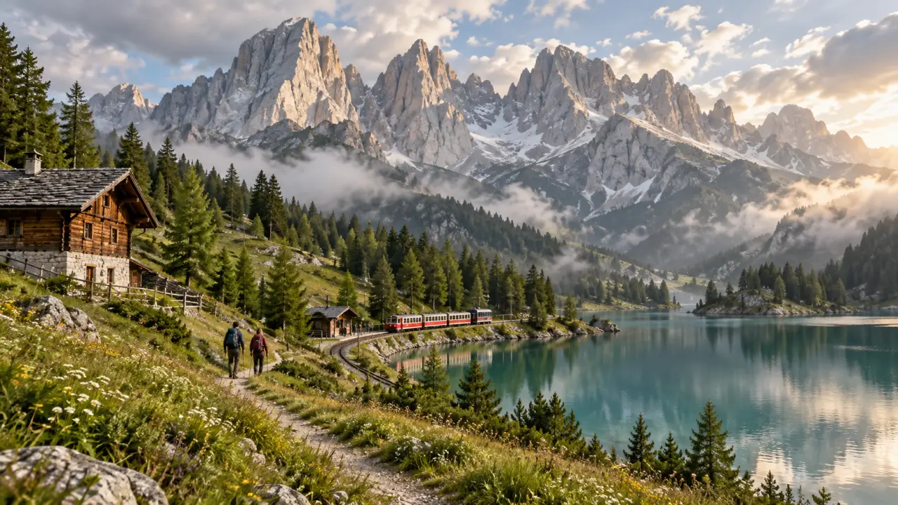 Paysage de montagne dans les Dolomites au lever du jour