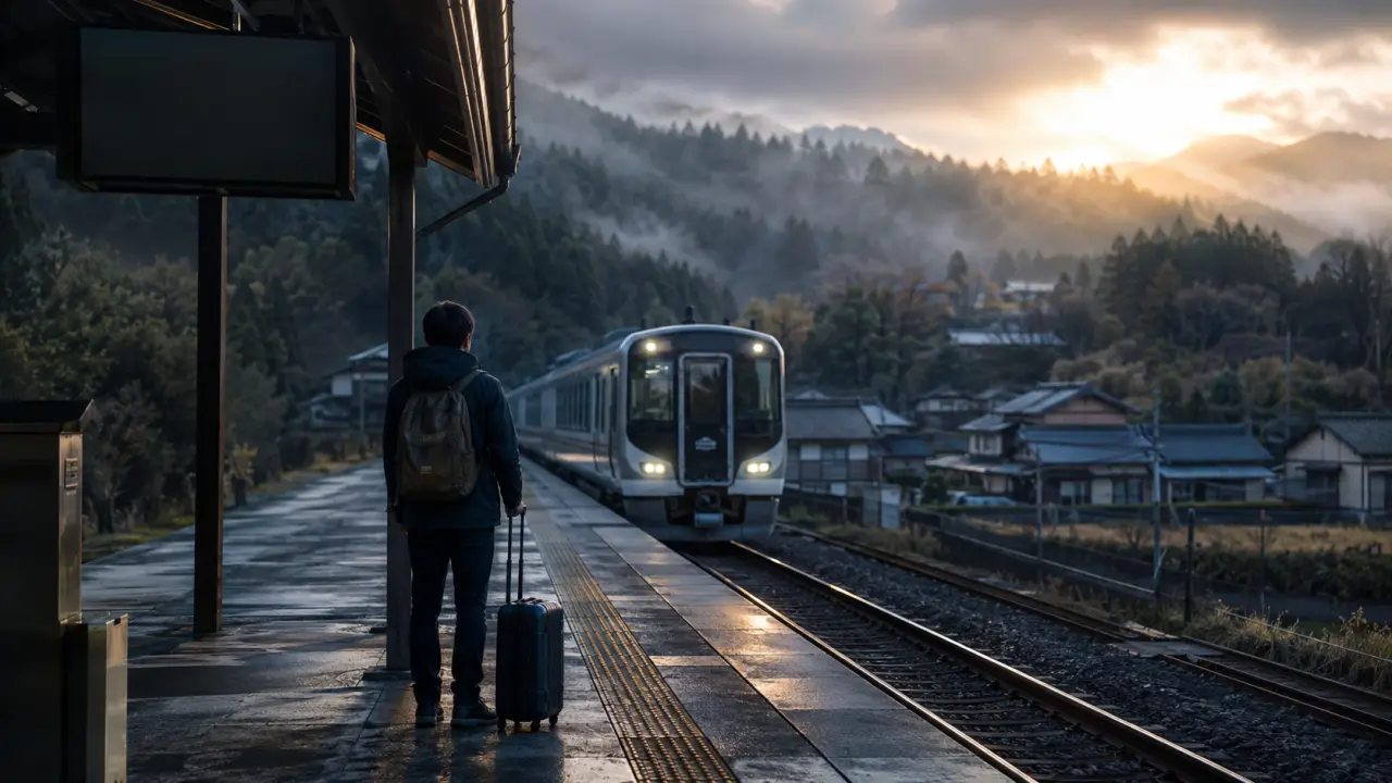 Rue traditionnelle japonaise au crépuscule, entre Kyoto et Kanazawa