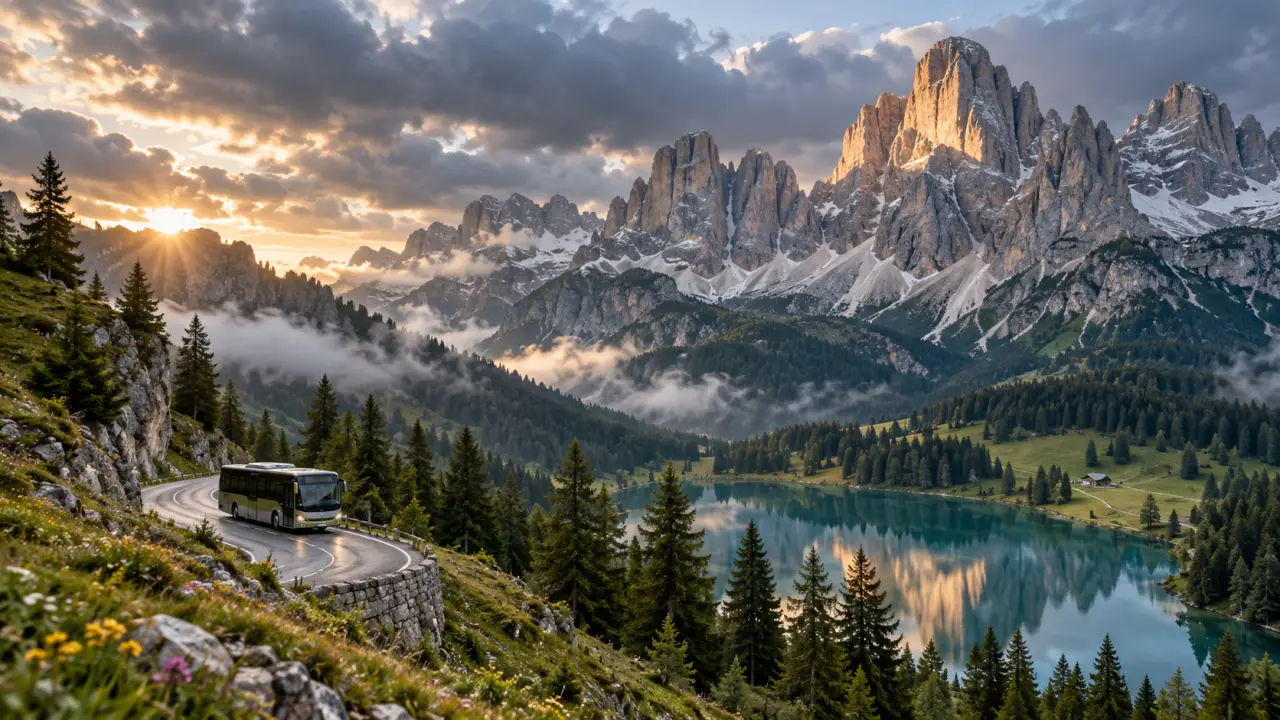 Paysage montagneux des Dolomites dans une lumière dorée