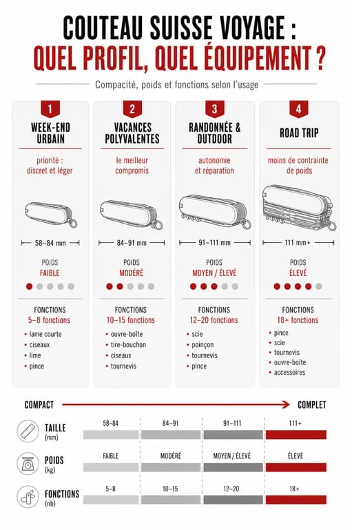 Couteau suisse voyage : comparaison visuelle des profils de voyage et des formats adaptés