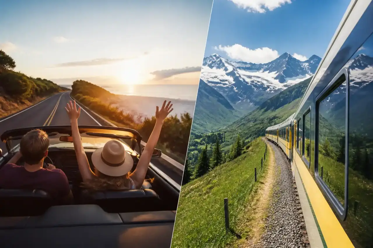 Comparatif voyage en train et road trip sur une route panoramique