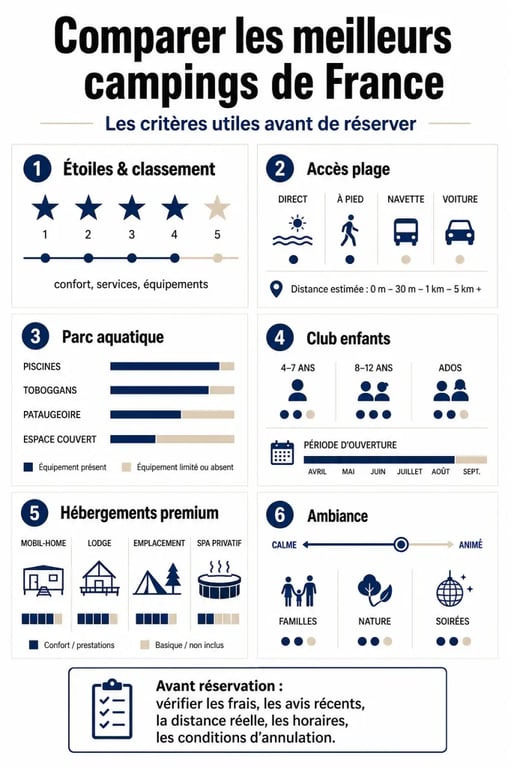 Critères pour choisir les meilleurs camping de France selon l’emplacement, le parc aquatique et les services