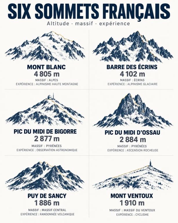 Infographie comparative des plus belles montagnes de France et de leurs altitudes