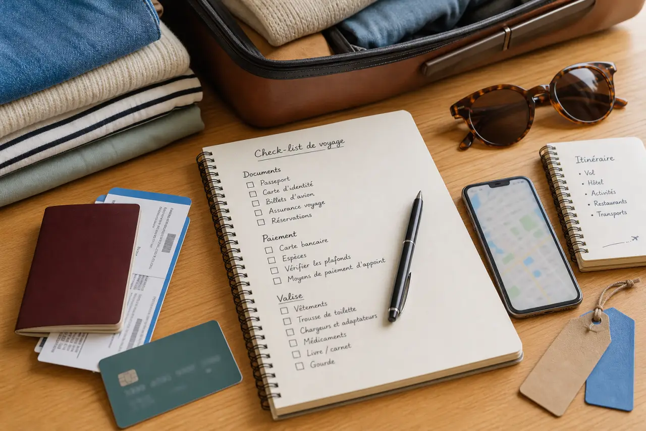 Checklist voyage : documents, paiement et valise à vérifier avant de partir