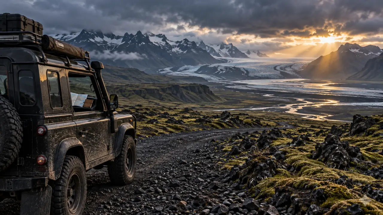Route islandaise traversant un paysage volcanique et montagneux